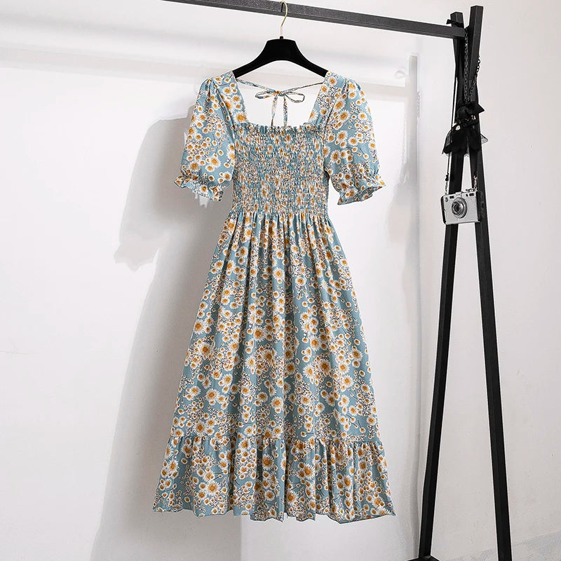 Floral Puff Sleeve Midi Dress – Light & Breezy Summer Style
