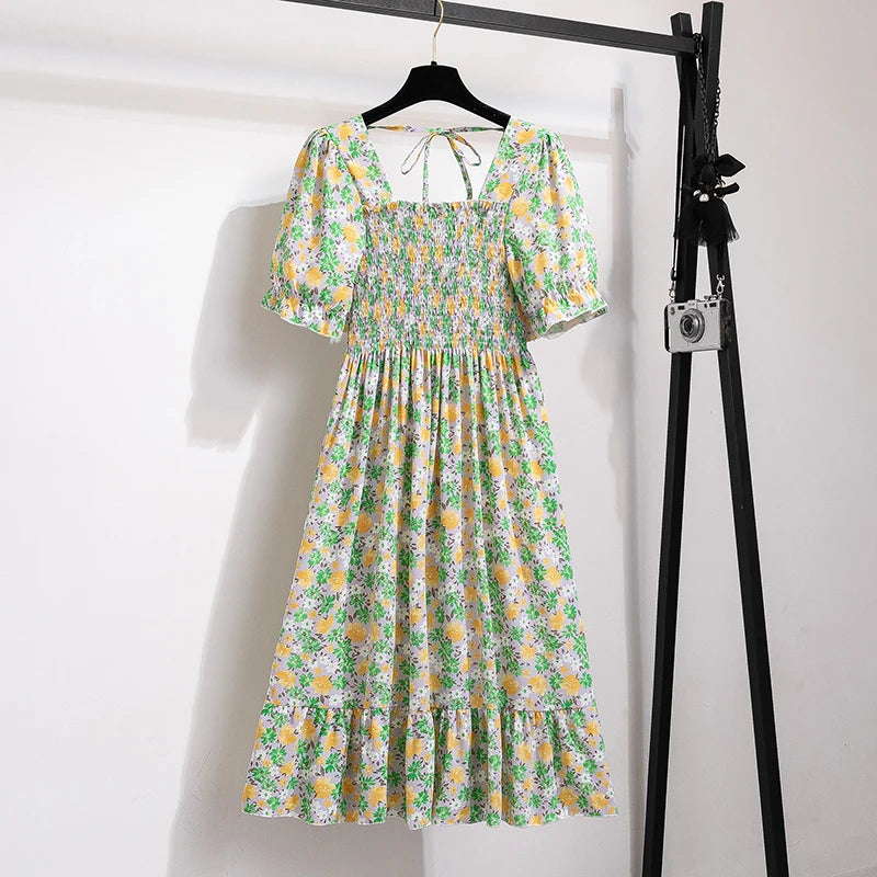 Floral Puff Sleeve Midi Dress – Light & Breezy Summer Style